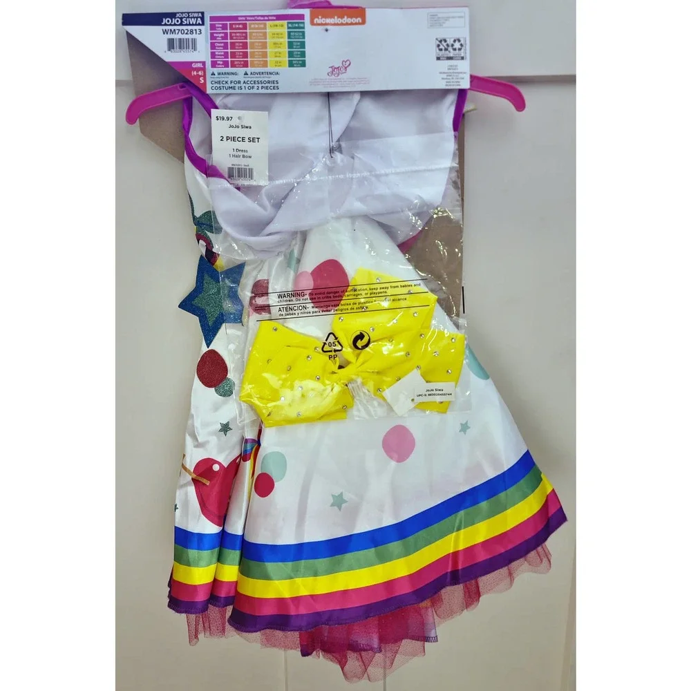 JoJo Siwa Costume Girls S 4–6 Dress & Bow Halloween Pretend Play Nickelodeon NEW